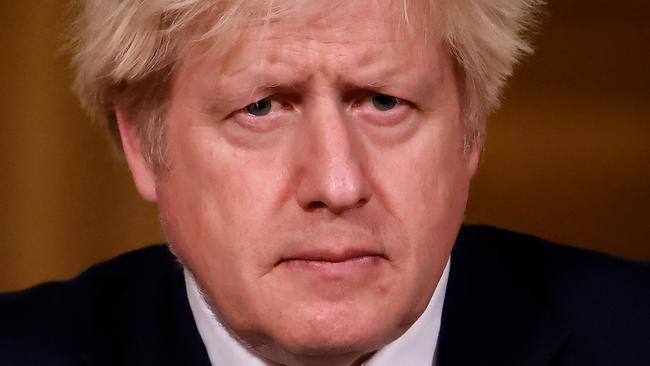 A sombre Boris Johnson during a virutal press conference this week. Picture: AFP