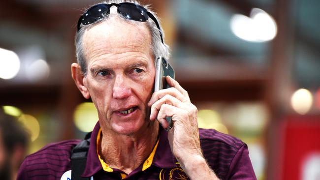 Coach Wayne Bennett. NRL; Brisbane Broncos arriving at Townsville airport ahead of their clash with North Queensland Cowboys. Picture: Alix Sweeney