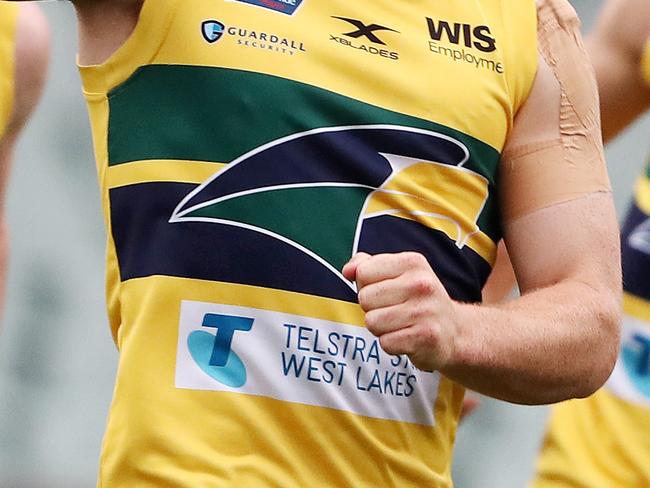 SANFL FINALS - Sunday, 4th October, 2020 - Second Semi Final - Woodville West Torrens Eagles v North Adelaide. Eagles James Rowe celebrates his goal Picture; Sarah Reed