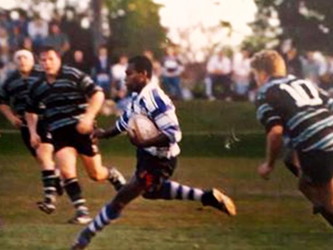 Nudgee College winger Steve 'Stiggy' Batia in full flight against Brisbane Boys College in 1997. Batia scored four tries. Picture: David Pickersgill