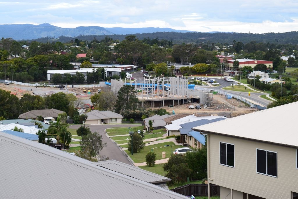 ON TRACK: On site at the $22 million Gympie aquatic centre yesterday were Cr James Cochrane and site foreman Jay Smith. Picture: Donna Jones