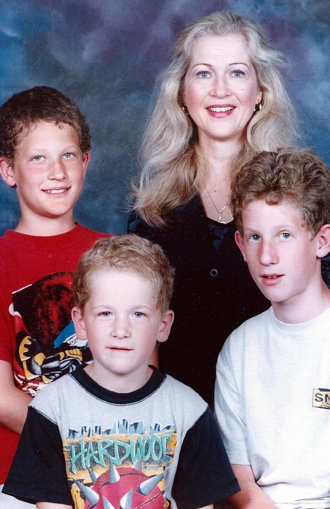 Medical student Hayden Houlton pictured (left) with elder brother now deceased Ben (right) and younger brother Jason (middle front) also deceased along with mother Michelle.