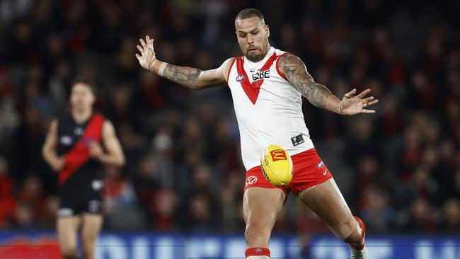 Lance Franklin during his last AFL game on Saturday night. Picture: Daniel Pockett/Getty Images