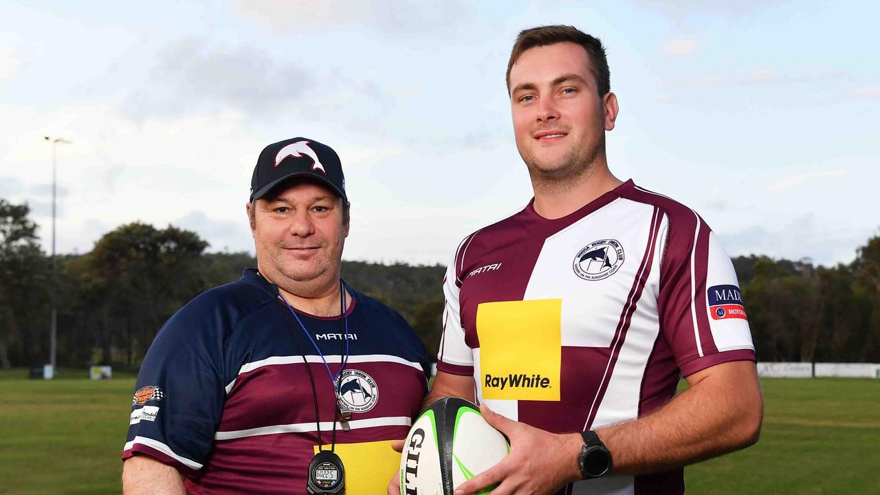 Noosa Dolphins former head coach Paul Robson alongside captain Levi Shaw. Picture: Patrick Woods.