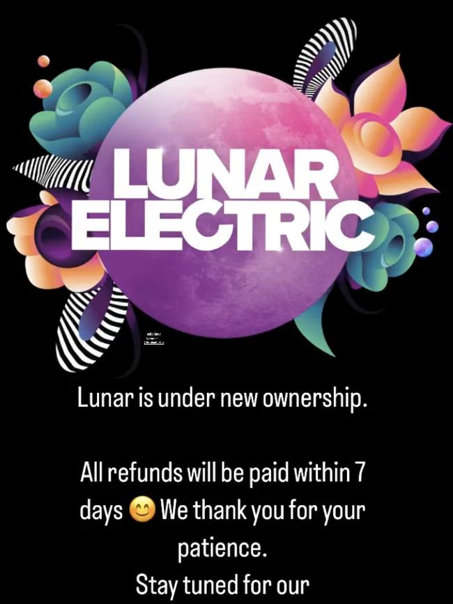 Lunar Electric have now promised fans refunds. Picture: Supplied / Instagram