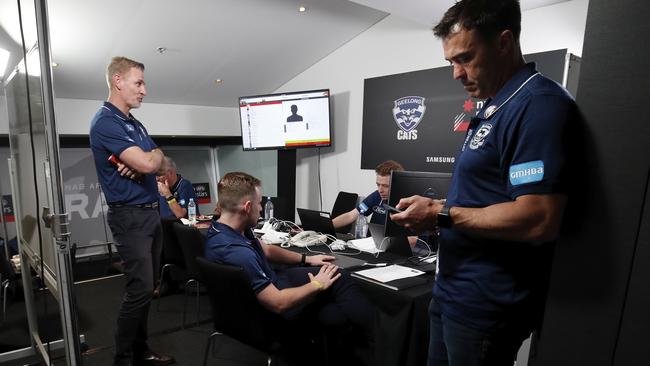 Geelong’s recruiting team at the 2019 AFL draft.