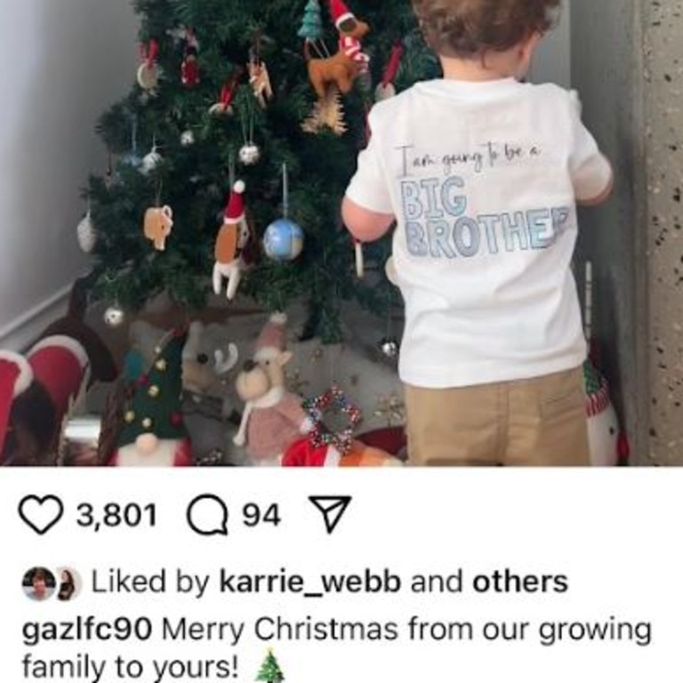 Ash Barty has announced on Christmas that she is expecting her second child. Pic: Instagram