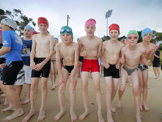 The boys get ready for the start of the Grade 5 race.