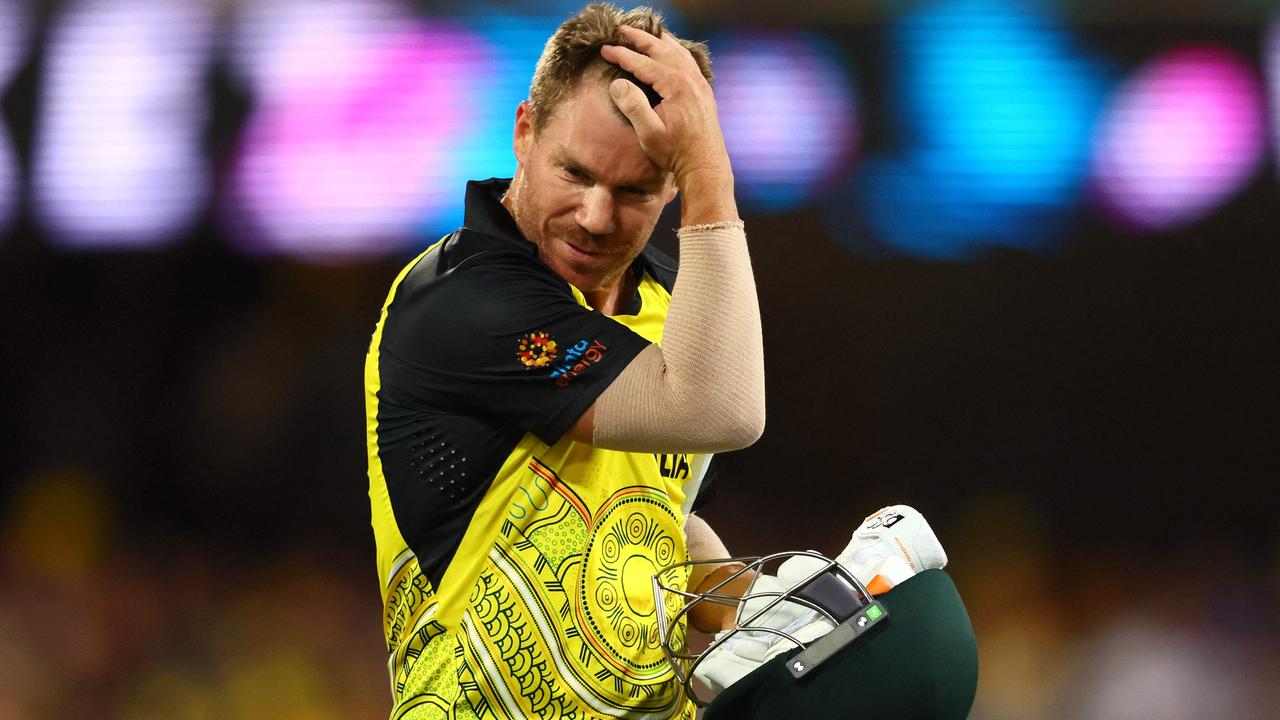 David Warner after being dismissed during the T20 World Cup. Picture: AFP Images