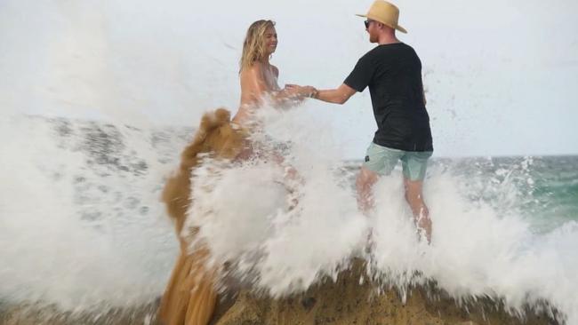 Kate Upton was swept off the rocks during a shoot.