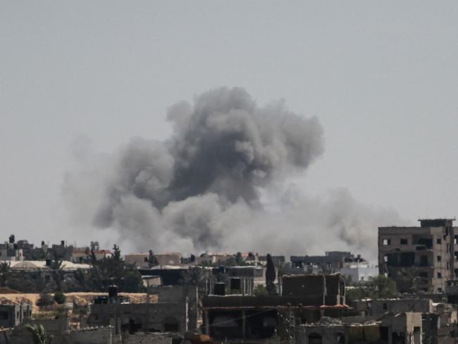 Smoke from Israeli bombardment billows in Khan Yunis in the southern Gaza Strip. Picture: AFP