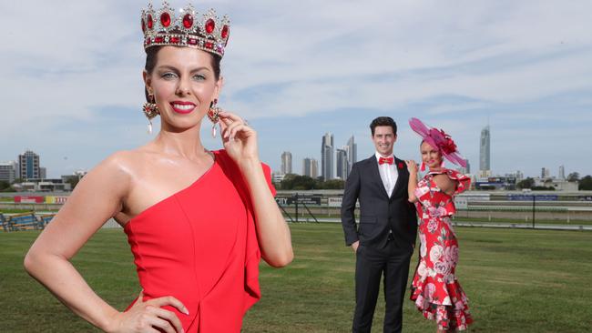 Getting ready for a weekend of Jewel Raceday fashion at Gold Coast Turf Club are from left, Brittany Baldwin, Mitchell Clough and Renee Innes. Picture Glenn Hampson