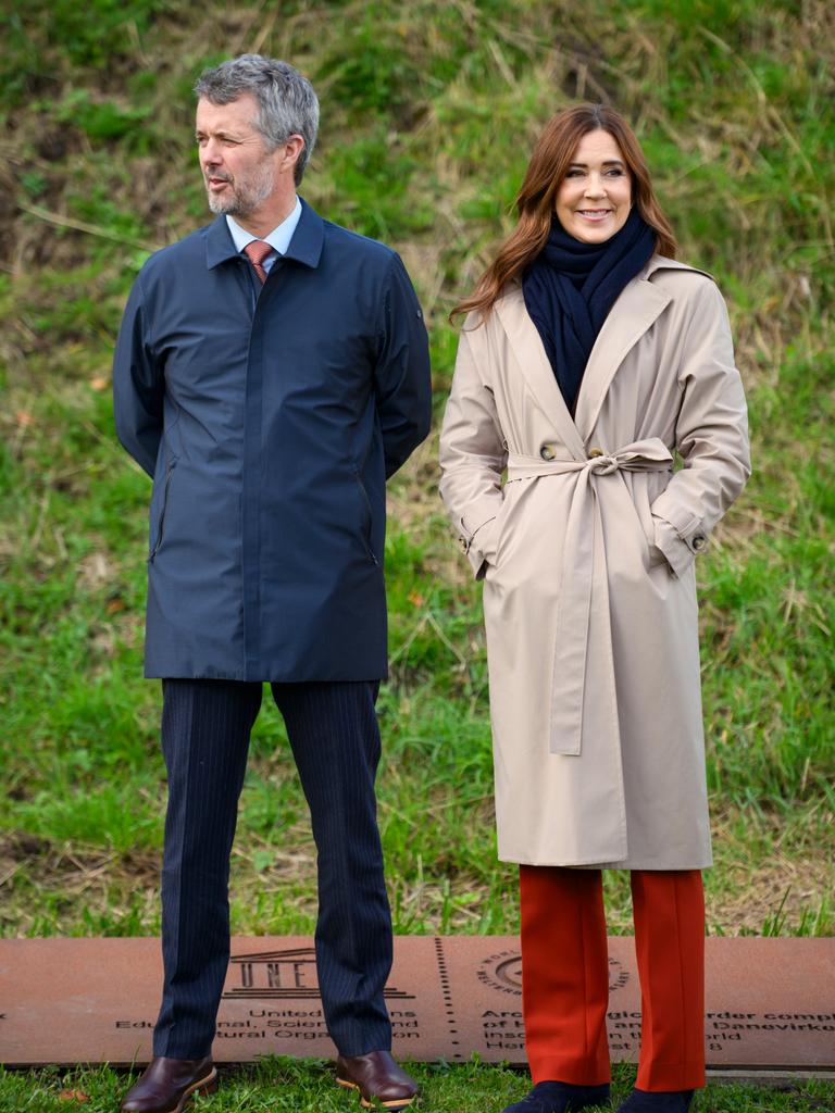 Frederik and Mary arrive at the site of the Danevirke Museum near Flensburg, Germany. Picture: Getty Images