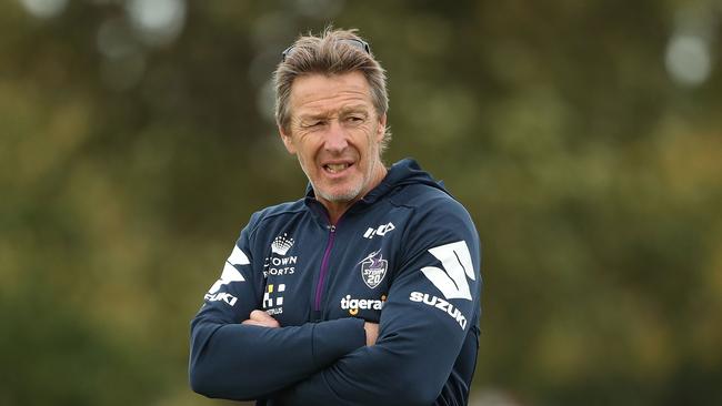 MELBOURNE, AUSTRALIA - MAY 03:  Craig Bellamy, coach of the Storm looks on during a Melbourne Storm NRL training session at Gosch's Paddock on May 3, 2018 in Melbourne, Australia.  (Photo by Scott Barbour/Getty Images)