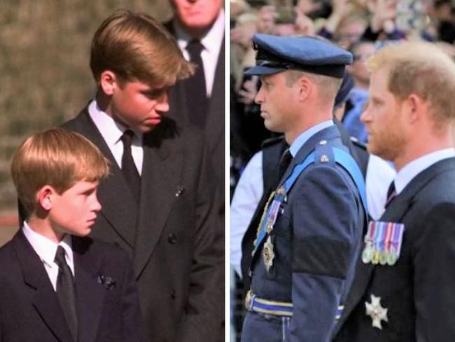 Prine William and Prince HArry walking behind the Queen's coffin was an echo of the funeral of Diana, Princess of Wales