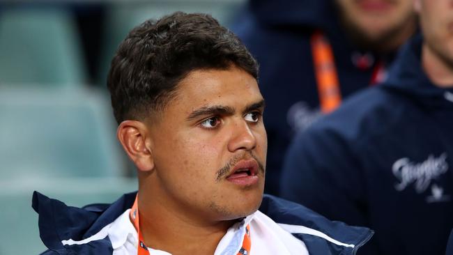 Suspended Rooster Latrell Mitchell looks on during the preliminary final. (Photo by Cameron Spencer/Getty Images)