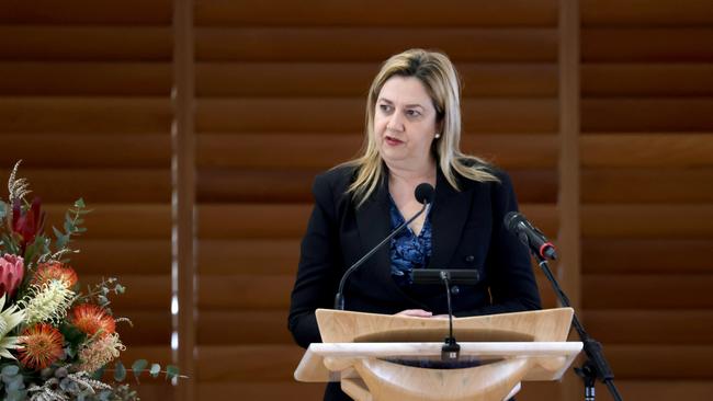 Annastacia Palaszczuk premier of QLD speaks at the State Funeral Service for Mike Ahern AO, at Our Lady of the Rosary Catholic Church, Caloundra, on Friday 25th August 2023 - Photo Steve Pohlner