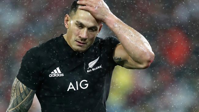 Sonny Bill Williams walks after being shown red during the match between the All Blacks and the British & Irish Lions in July.