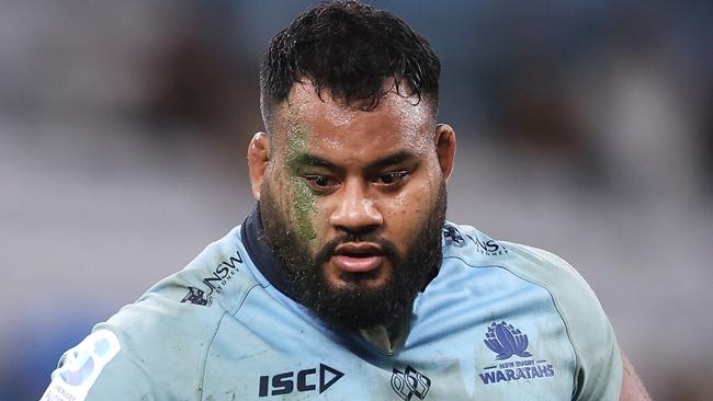 SYDNEY, AUSTRALIA - MAY 16: Taniela Tupou of the Waratahs looks on during the round fourteen Super Rugby Pacific match between Waratahs and Crusaders at Allianz Stadium, on May 16, 2025, in Sydney, Australia. (Photo by Mark Kolbe Photography/Getty Images)