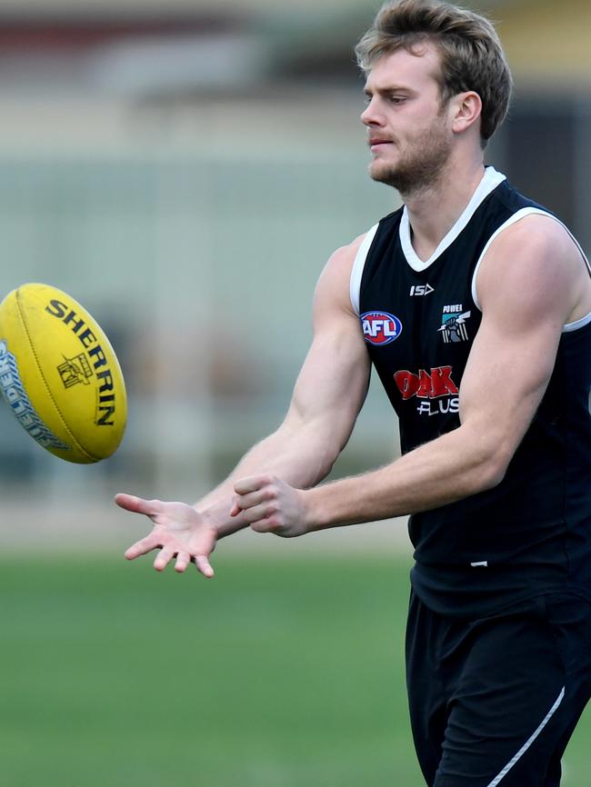 Port Adelaide’s Jack Watts at training this week. Picture: AAP Image/Kelly Barnes