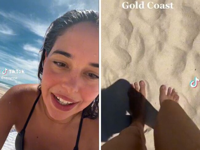 A US woman living in Australia couldn’t help but a record a video while on a Gold Coast beach after hearing a “strange” noise.