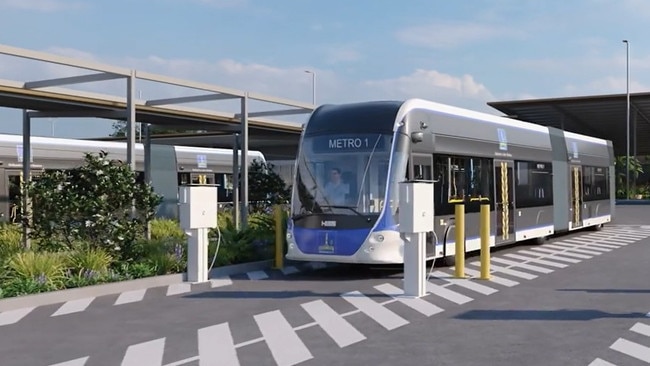 An artist's impression of how the new Brisbane Metro electric bus charging depot in Rochedale will look once it is operational next year.  Photo: Supplied.