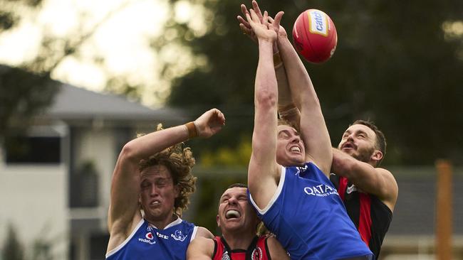 Jock McLeay in action against Rostrevor OC last season. The key forward looks to be putting another strong year together in 2022. Picture: Matt Loxton