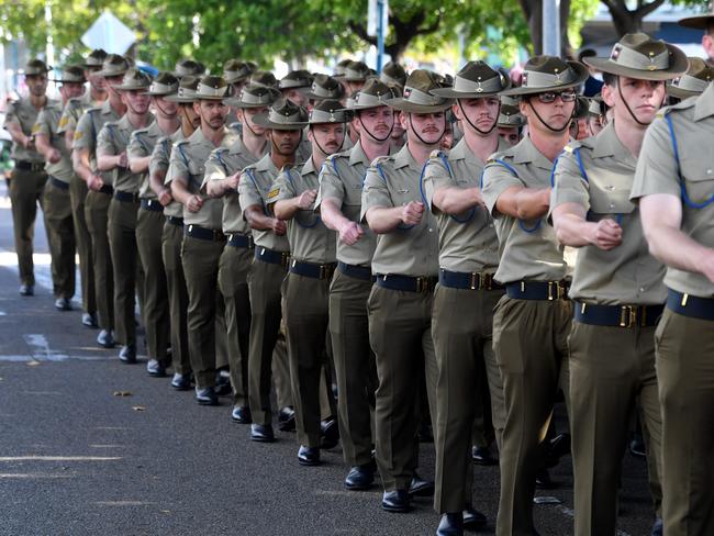 Anzac Day 2025. Strand parade in Townsville. Soliders from 3CER. Picture: Evan Morgan