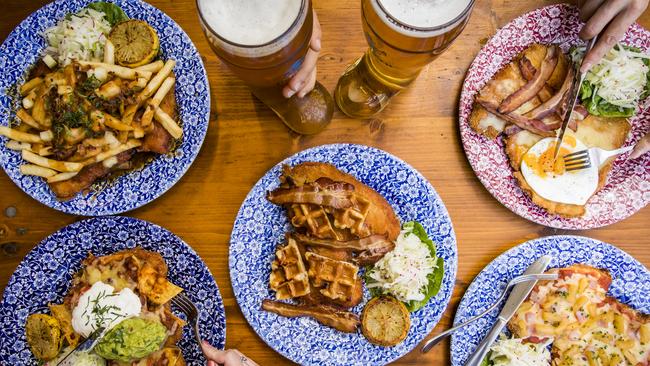 The Bavarian's loaded schnitzels include toppings like nachos and maple bacon waffles.