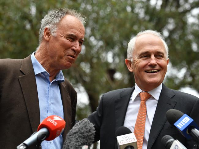 Prime Minister Malcolm Turnbull and Liberal candidate for Bennelong John Alexander in Epping on Friday. Picture: Mick Tsikas/AAP