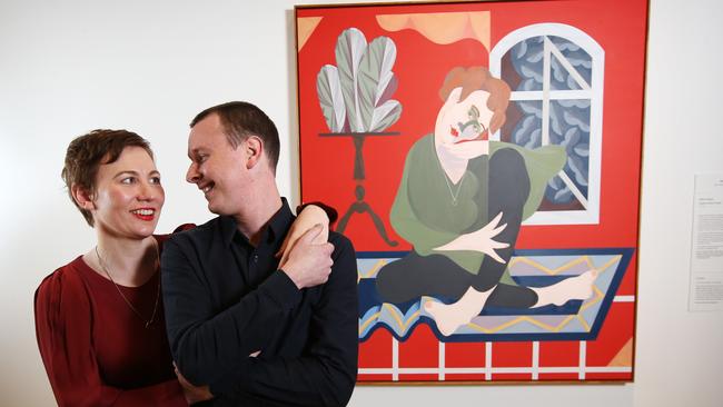 Mitch Cairns and his partner Agatha Gothe-Snape, pictured together at the Art Gallery of NSW. Picture: Toby Zerna