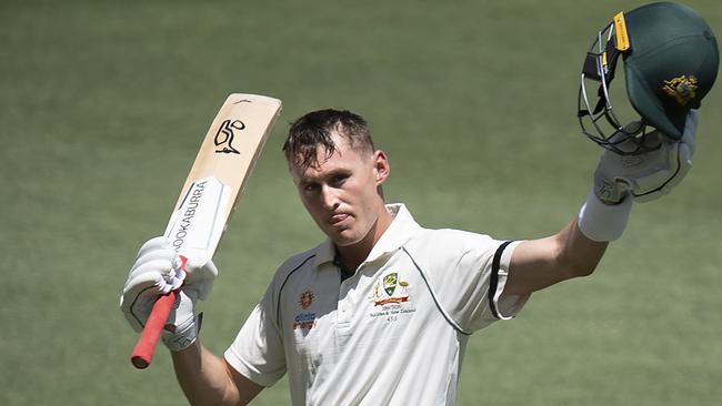 Marnus Labuschagne acknowledges the crowd after his first-innings 143 in Perth.