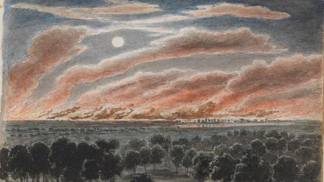 Von Guerard’s Bushfire sketch (1857). State Library of NSW