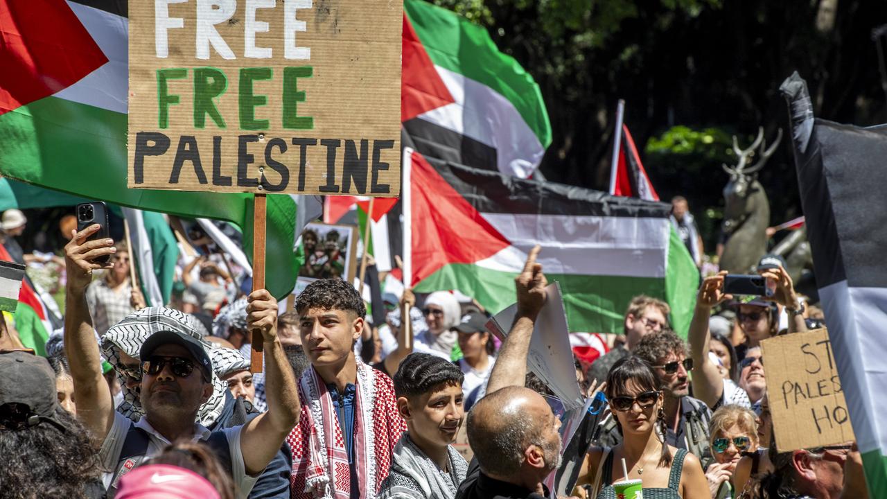 The crowd chanted “free free Palestine and free free Gaza”. Picture: NCA NewsWire / Monique Harmer