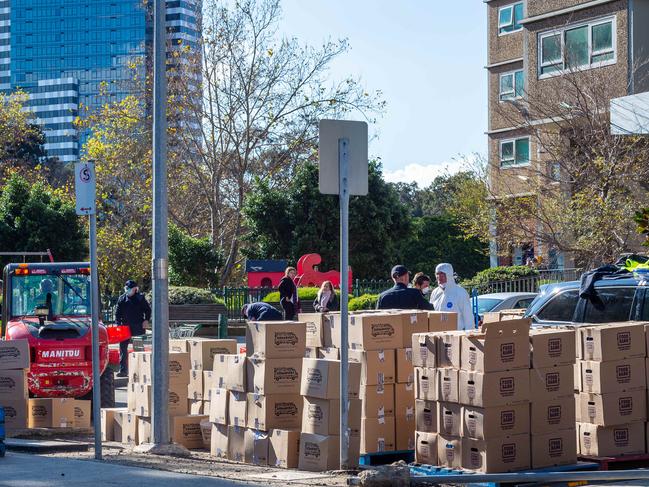 The Flemington public housing towers in lockdown. Picture: Jake Nowakowski