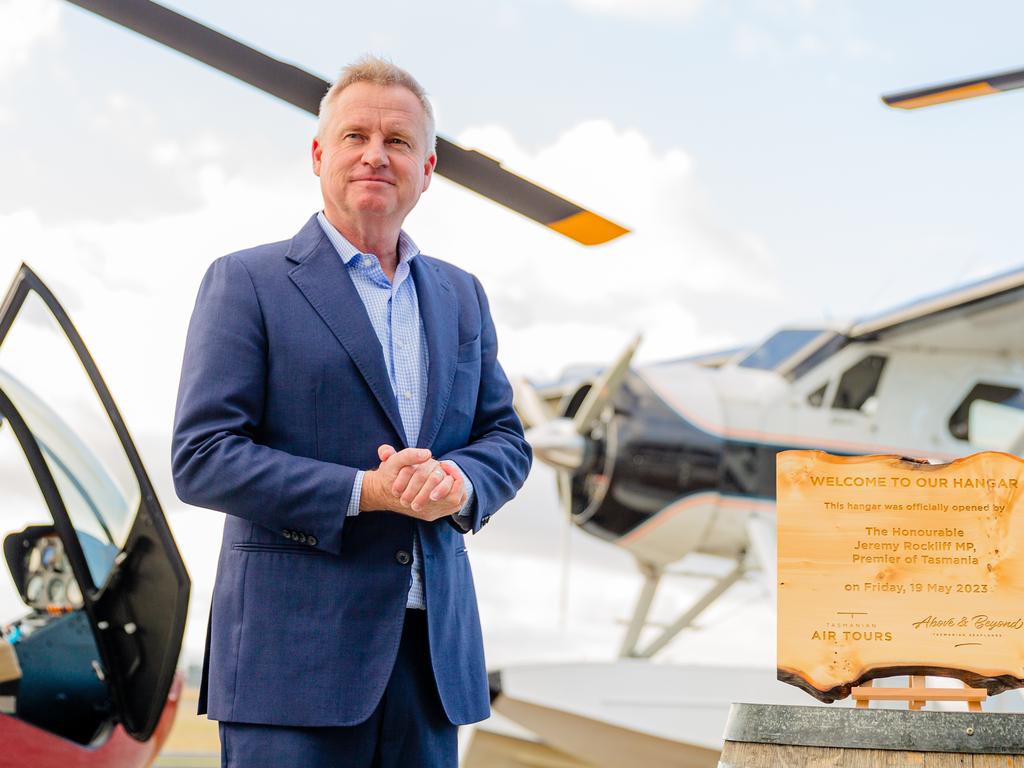 Tasmanian Premier and Minister for Tourism, Jeremy Rockliff at the opening of a new aircraft hangar. Picture: Linda Higginson