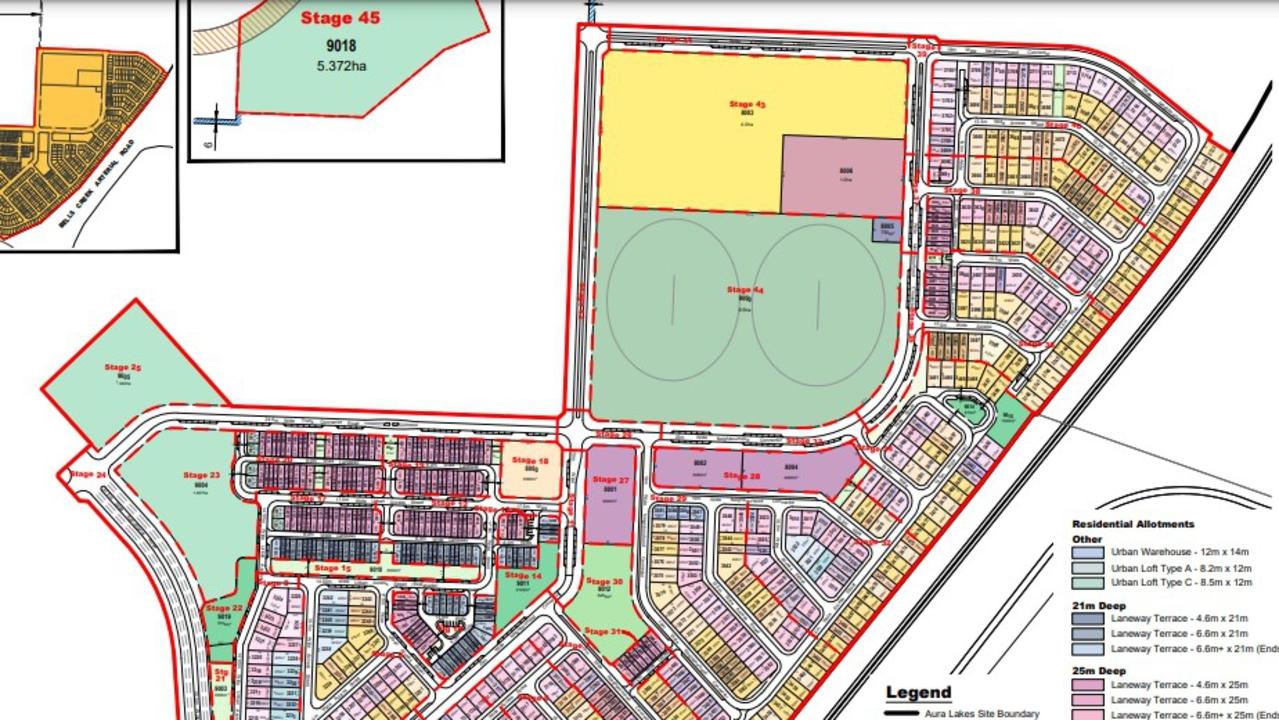 Aerial map of Stockland Aura's proposed sub-precinct 18.1 at Gagalba. Photo: Stockland Aura/Urbis