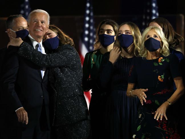 President-elect Joe Biden and his family watching fireworks after his address to the nation. Picture: AFP