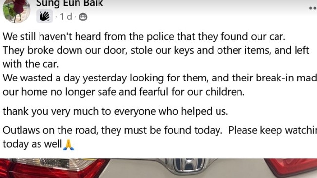 A post from the owner of the alleged stolen Honda. Picture: Facebook