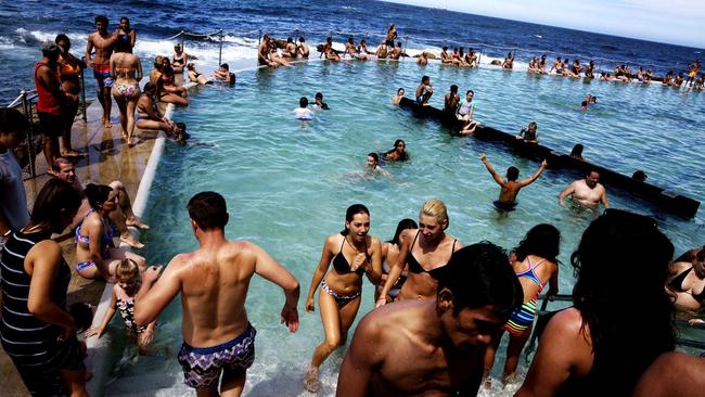 Swimmers relax at the ocean pool at Bronte. Pic: Paul Blackmore.