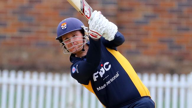 SYDNEY, AUSTRALIA - NOVEMBER 28: Liam Robertson of Sydney University bats during Kingsgrove Sports T20 Cup match between Western Suburbs and Sydney University at Pratten Park, on November 28, 2021, in Sydney, Australia. (Photo by Jeremy Ng/News Corp Australia)