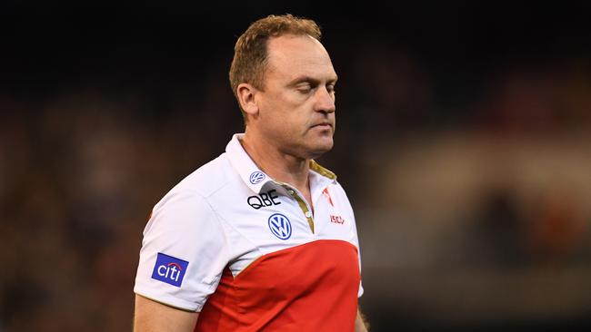 Sydney coach John Longmire can’t believe what he saw against Geelong. Picture: AAP