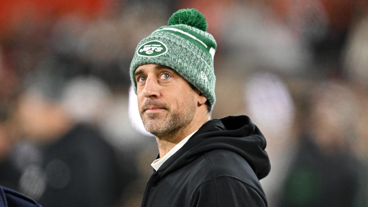 CLEVELAND, OHIO – DECEMBER 28: Aaron Rodgers #8 of the New York Jets looks on prior to playing the Cleveland Browns at Cleveland Browns Stadium on December 28, 2023 in Cleveland, Ohio. (Photo by Nick Cammett/Getty Images)