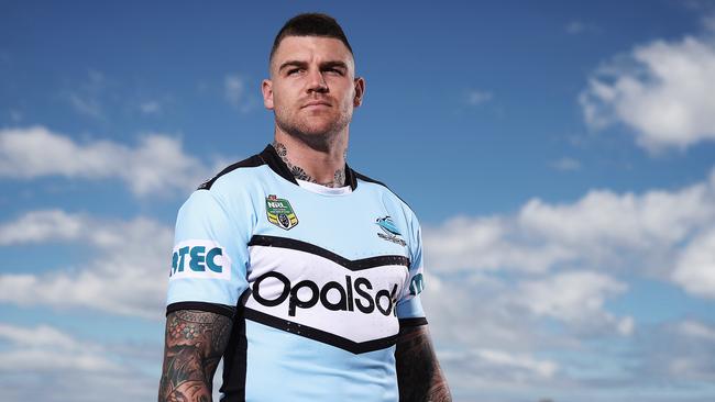 EMBARGOED FOR SUNDAY TELE - First shots of Josh Dugan in Sharks gear at Cronulla. Picture. Phil Hillyard