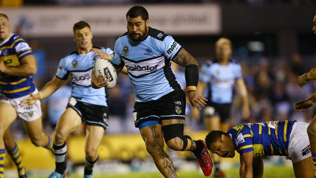 <a capiid="6e224479f3c3e852bba2637534b5d4e6" class="capi-video">Tigers too tough for Cowboys</a>                     SYDNEY, AUSTRALIA — MAY 05: Andrew Fifita of the Sharks is tackled during the round nine NRL match between the Cronulla Sharks and the Parramatta Eels at Southern Cross Group Stadium on May 5, 2018 in Sydney, Australia. (Photo by Matt Blyth/Getty Images)