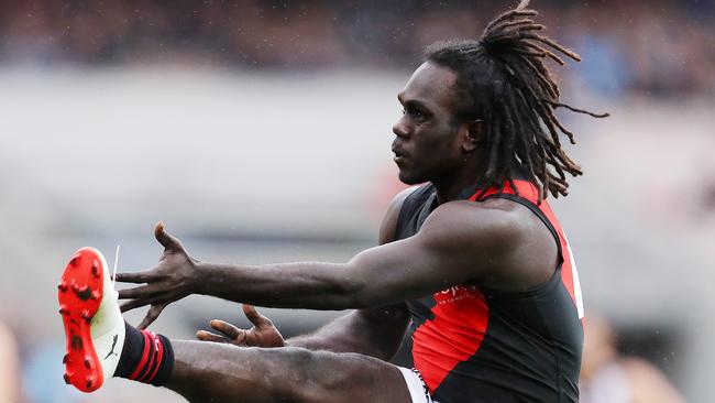 Essendon's Anthony McDonald-Tipungwuti kicks at goal 1st qtr. Pic: Michael Klein