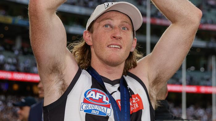 MELBOURNE, AUSTRALIA - SEPTEMBER 30: Nathan Murphy of the Magpies celebrates after the 2023 AFL Grand Final match between the Collingwood Magpies and the Brisbane Lions at the Melbourne Cricket Ground on September 30, 2023 in Melbourne, Australia. (Photo by Russell Freeman/AFL Photos via Getty Images)