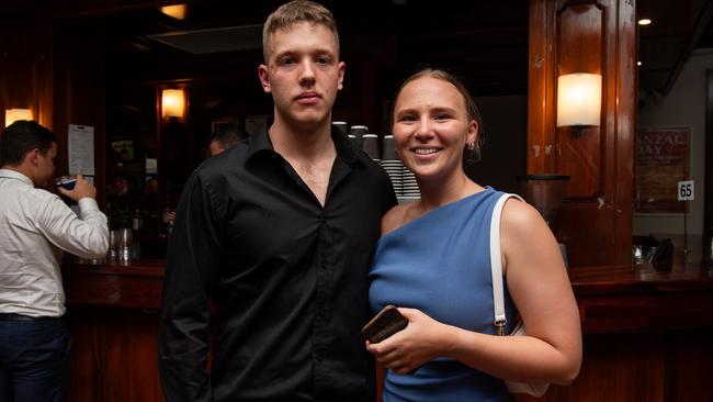 Aiden John and Jorja Charmaichael as ADF personnel crowd into Darwin pubs to celebrate Anzac Day. Picture: Pema Tamang Pakhrin