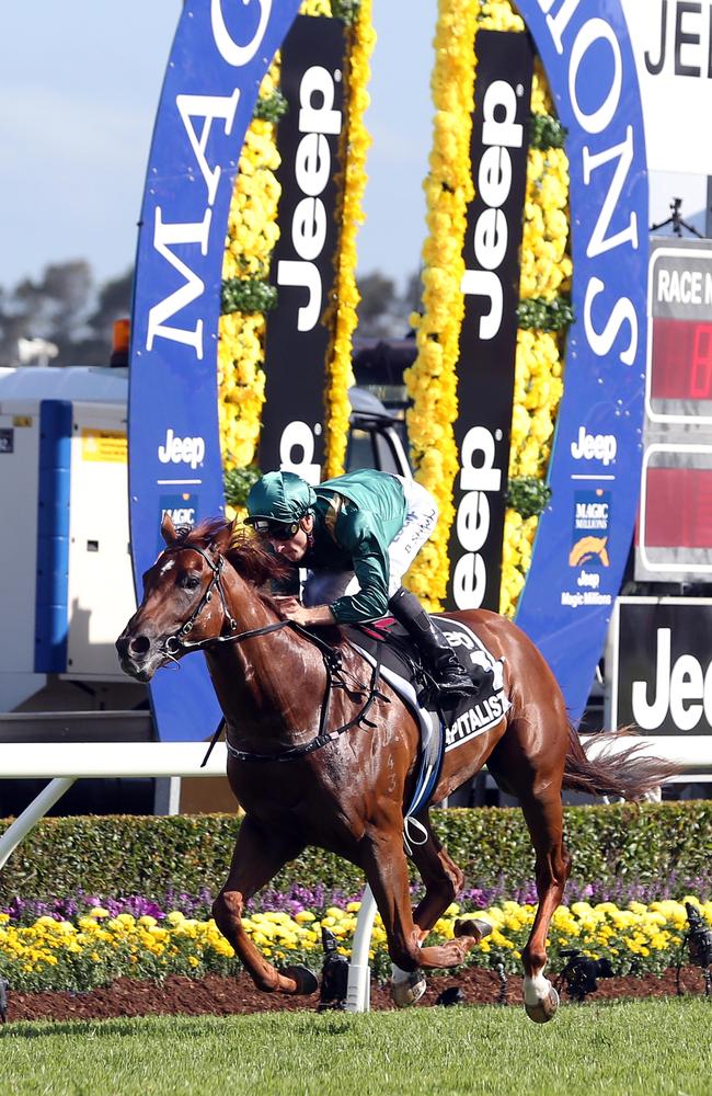 Golden Slipper favourite Capitalist makes his rivals look second rate in the Magic Millions 2YO Classic on the Gold Coast. Picture: Richard Gosling