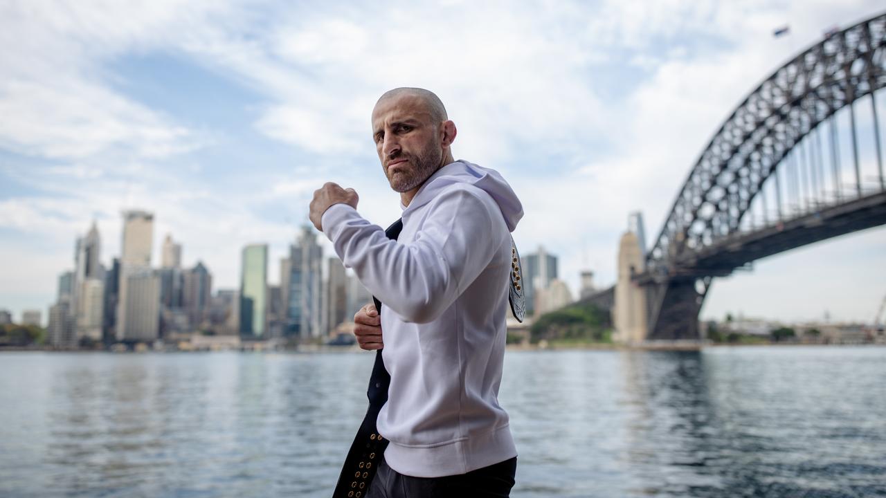 Alex Volkanovski in Sydney before departing for Las Vegas. (Photo by Cameron Spencer/Getty Images for UFC)